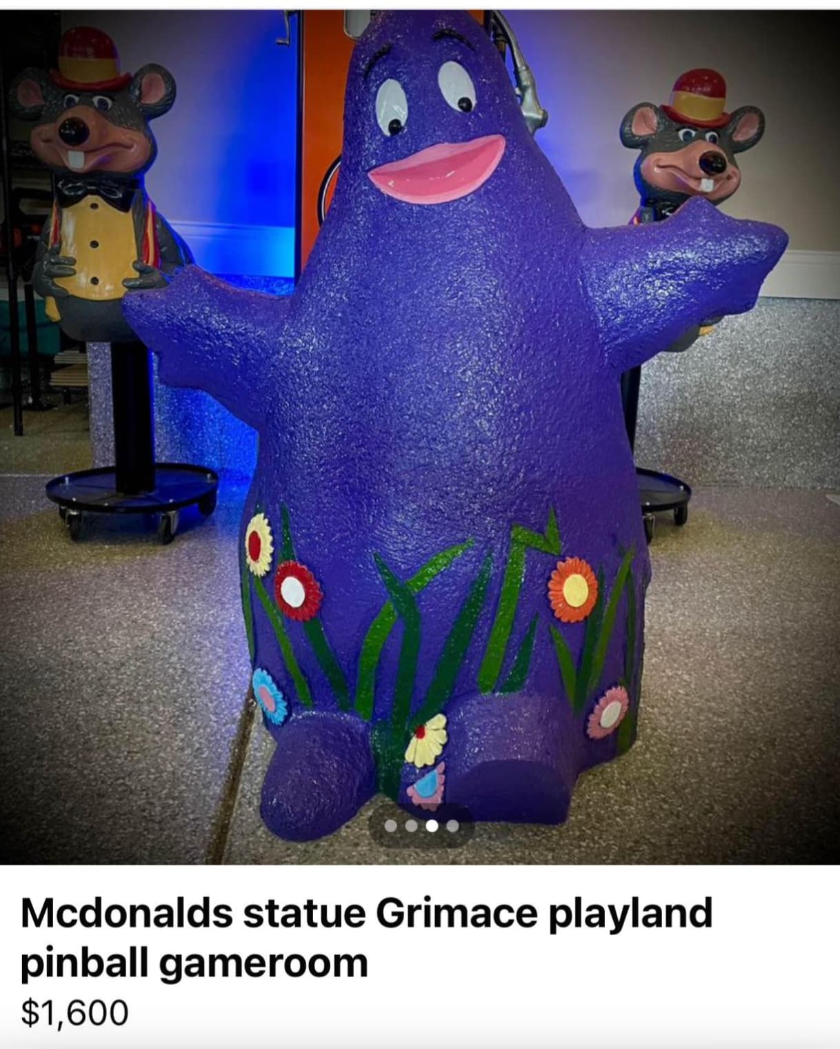 stuffed toy - Mcdonalds statue Grimace playland pinball gameroom $1,600